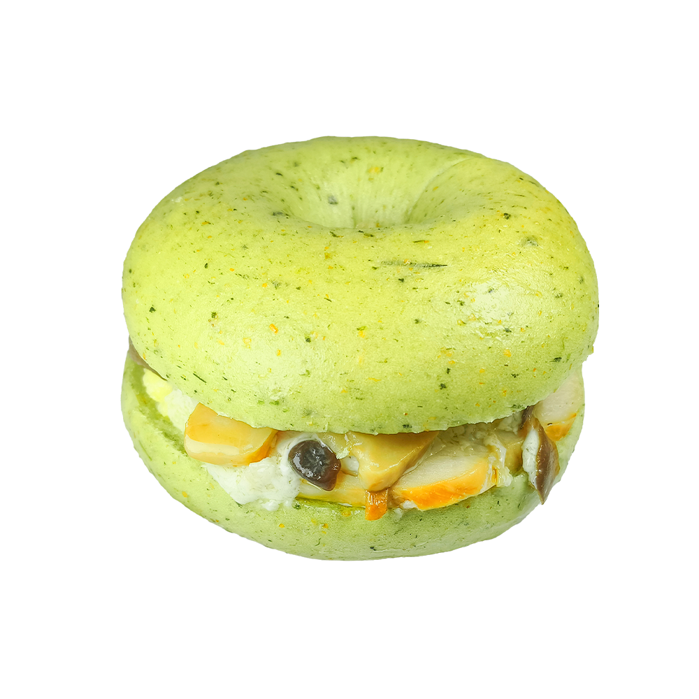 Špenátový kuřecí houbový bagel
